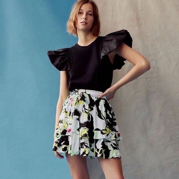 NWT Peter Som x ANTHROPOLOGIE Ruffled Mini Skirt Floral Size Small - Picture 1 of 15